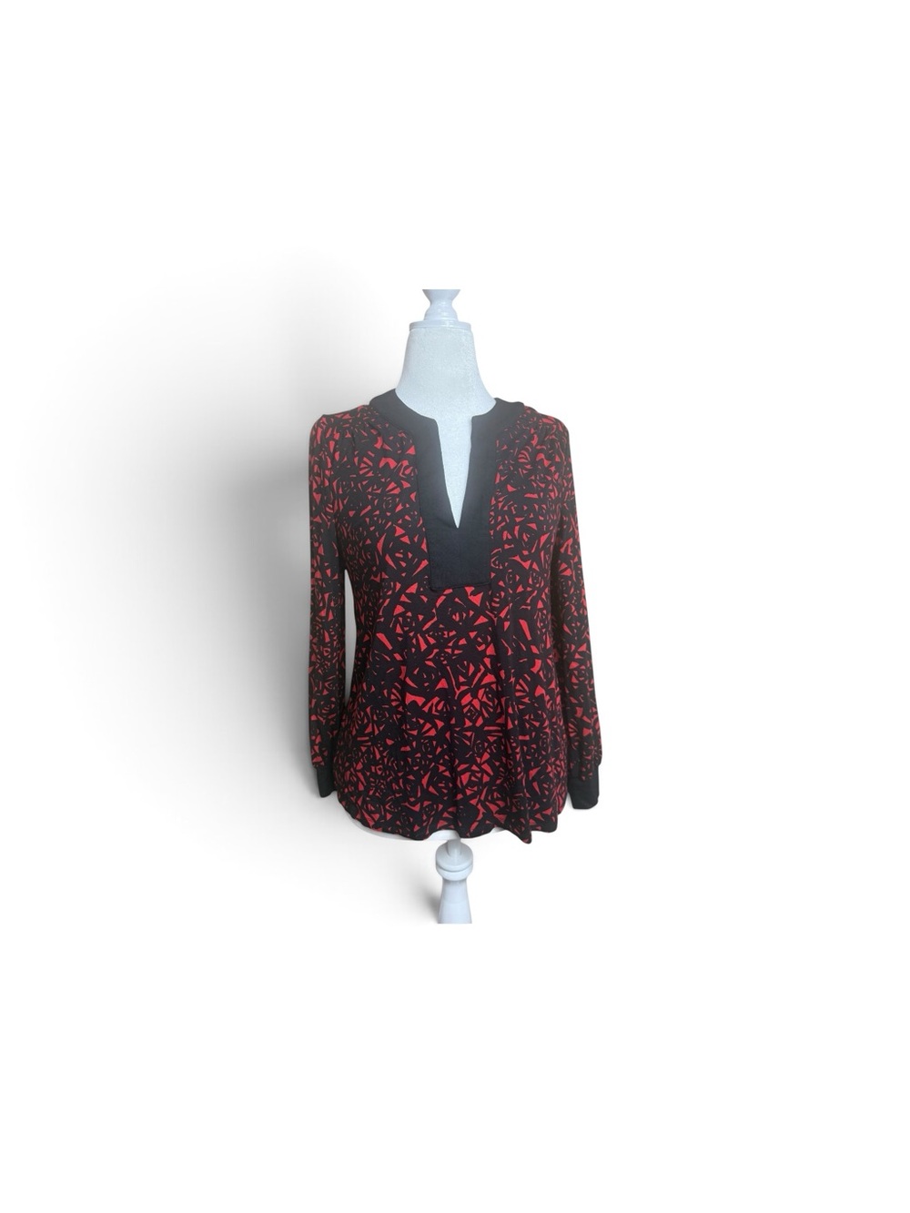 Michael Kors Black and Red V-Neck Long Sleeve Blouse size medium